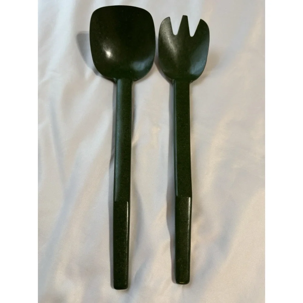Vintage Flintwood Salad Serving Spoon Fork Set Green Speckled Melamine MCM